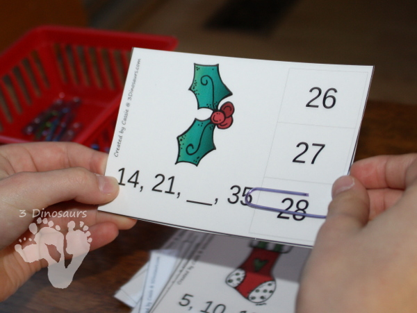 Free Christmas Themed Skip Counting Clip Cards - 9 pages of clip cards with skip counting from 1 o 12 - 3Dinosaurs.com