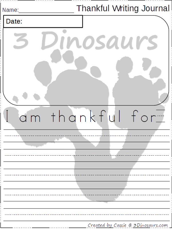 Free Thankful Journal Writing For Kids - 2 different line options -  3 different pages with cover - 3Dinosaurs.com