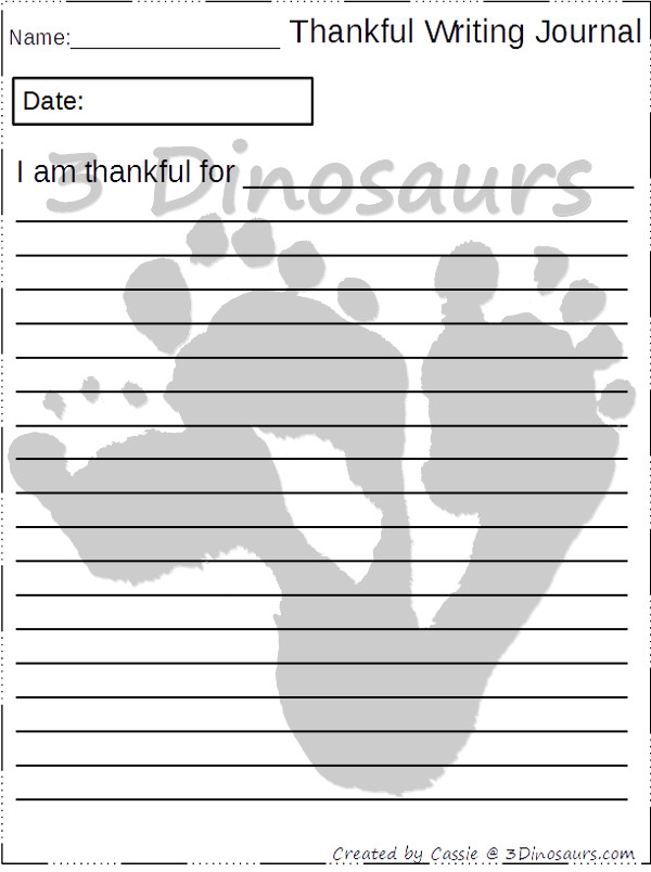 Free Thankful Journal Writing For Kids - 2 different line options -  3 different pages with cover - 3Dinosaurs.com