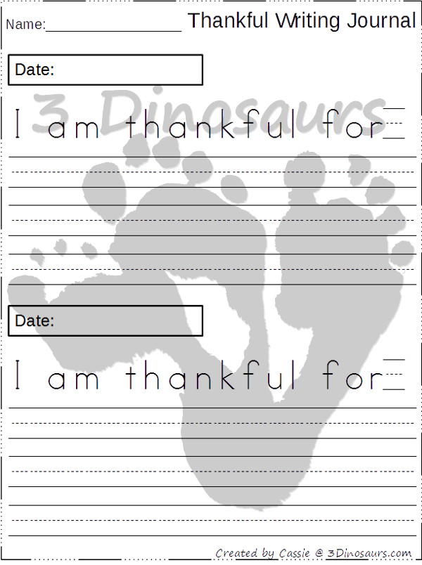 Free Thankful Journal Writing For Kids - 2 different line options -  3 different pages with cover - 3Dinosaurs.com