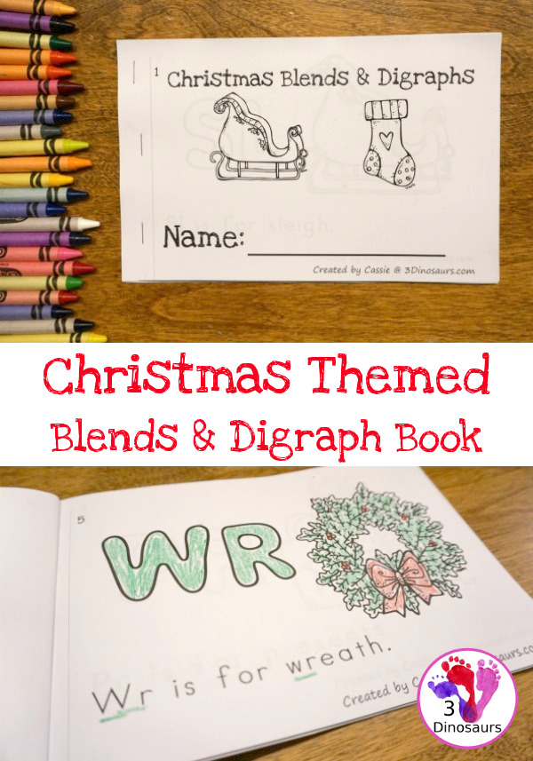 Free Christmas Theme Blends & Digraphs Easy Reader Book - 6 page book with sight words: is, for and blends and digraphs: ch, st, wr, pr, sl, tr - 3Dinosaurs.com #easyreaderbook #blends #digraphs #learningtoread