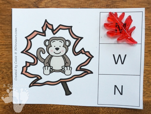 Free Leaf Beginning Sound ABC Clip Cards - 26 clip cards with 2 recording sheets in tracing and covering 10 pages of printables - 3Dinosaurs.com