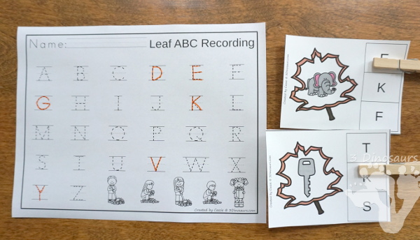 Free Leaf Beginning Sound ABC Clip Cards - 26 clip cards with 2 recording sheets in tracing and covering 10 pages of printables - 3Dinosaurs.com