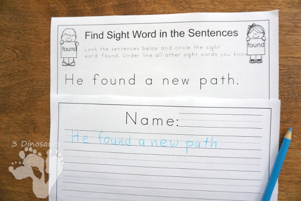 Free Romping & Roaring Second Grade Sight Words: fast, first, five, found 6 pages of printables for each word - 3Dinosaurs.com