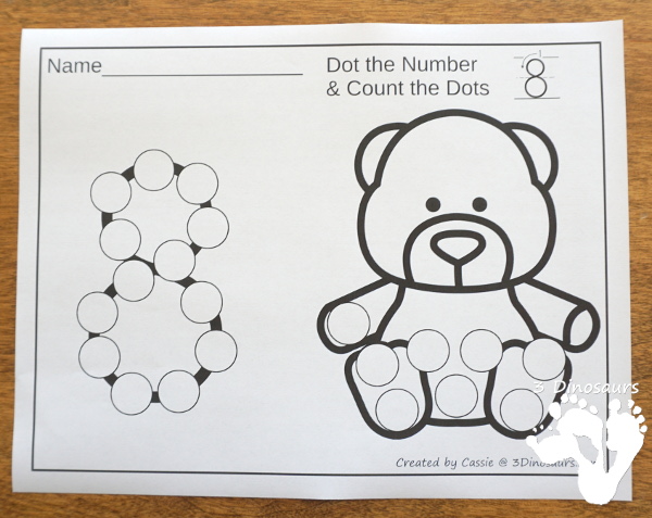 Bear Themed Dot Marker Number & Counting - this is a fun counting activity with dot markers that works on numbers 0 to 20 with color or black and white options - 3Dinosaurs.com #bearsforkids #forestforkids #numbers #counting