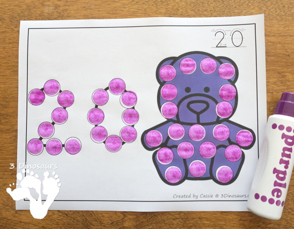 Bear Themed Dot Marker Number & Counting - this is a fun counting activity with dot markers that works on numbers 0 to 20 with color or black and white options - 3Dinosaurs.com #bearsforkids #forestforkids #numbers #counting