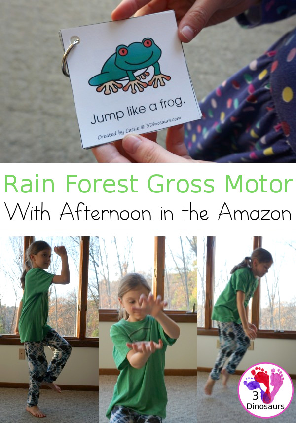 Free Amazon Rain Forest Theme Gross Motor With Afternoon in the Amazon - wth 6 fun animal movements. The animals all come from the book and go great with the Magic Tree House book - 3Dinosaurs.com