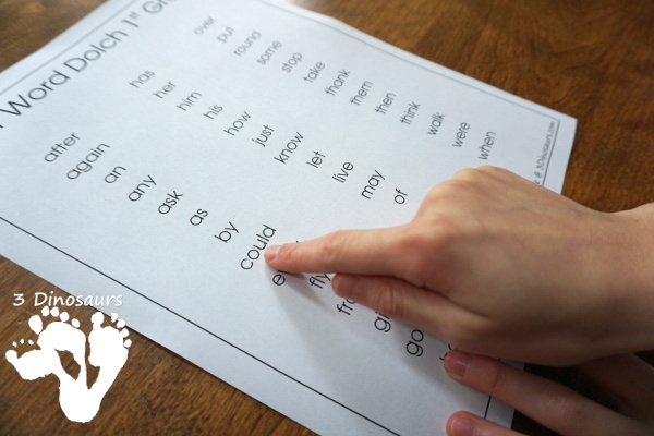 Free Sight Words Dolch Lists- two list types for each sight word list in the Dolch Sight Word lists - 3Dinosaurs.com