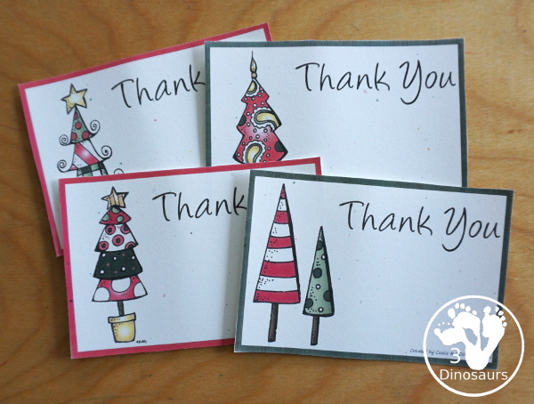 Free Christmas Thank You Notes Printable - fun Christmas tree themed thank you cards that you can use during the holidays - 3Dinosaurs.com