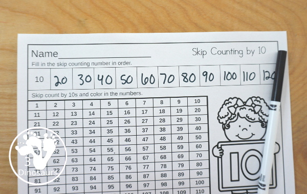 Free Skip Counting 2 to 12 No-Prep Worksheet - 11 pages of skip counting printables from 2 to 12 for kids to fill in the number and color the numbers - 3Dinosaurs.com #firstgrade #secondgrade #skipcounting #freeprintable #kindergarten #printablesforkids