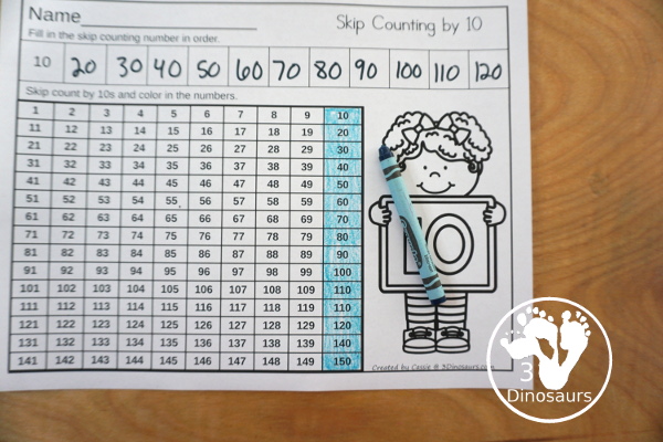 Free Skip Counting 2 to 12 No-Prep Worksheet - 11 pages of skip counting printables from 2 to 12 for kids to fill in the number and color the numbers - 3Dinosaurs.com #firstgrade #secondgrade #skipcounting #freeprintable #kindergarten #printablesforkids