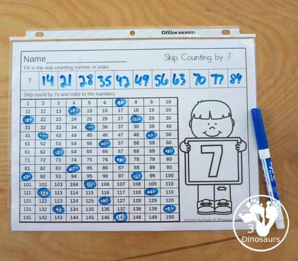 Free Skip Counting 2 to 12 No-Prep Worksheet - 11 pages of skip counting printables from 2 to 12 for kids to fill in the number and color the numbers - 3Dinosaurs.com #firstgrade #secondgrade #skipcounting #freeprintable #kindergarten #printablesforkids