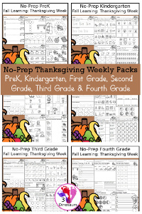 No-Prep Thanksgiving Themed Weekly Packs