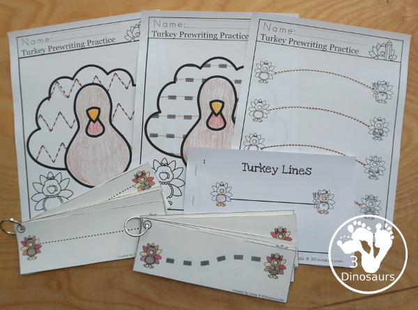Turkey Activities Pack:  Prewriting with no-prep pages, easy reader books, and tracing strips.- 3Dinosaurs.com