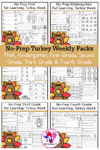 Turkey Themed No-Prep Weekly Packs