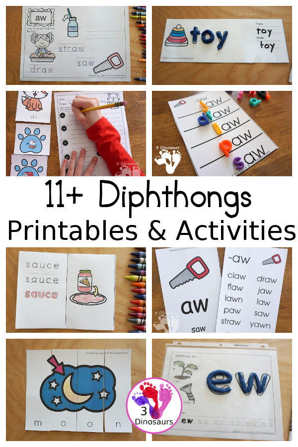 DiphthongsActivities & Printables on 3Dinosaurs.com