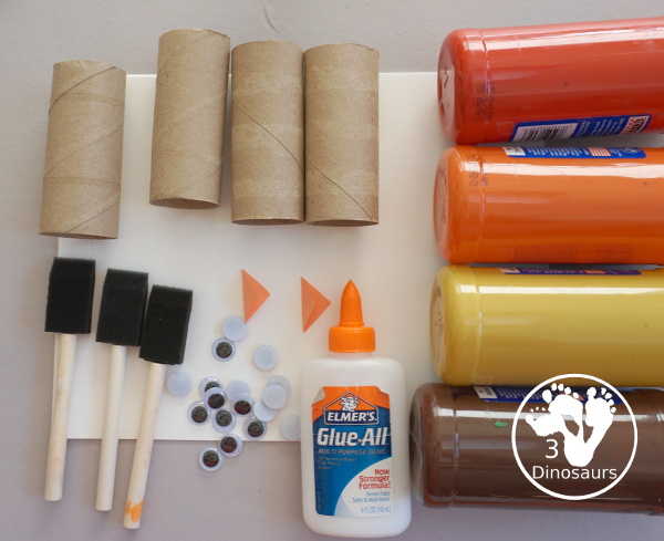 Easy to make Paper Roll Turkey Craft - a fun paper roll stamped turkey for kids to make for Thanksgiving - 3Dinosaurs.com