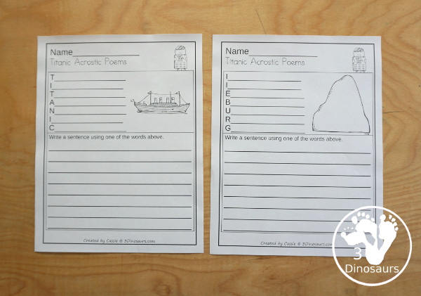 Titanic Writing & Acrostic Poems with  - with three themed writing activities for the Titanic, iceberg and the captain - 3Dinosaurs.com