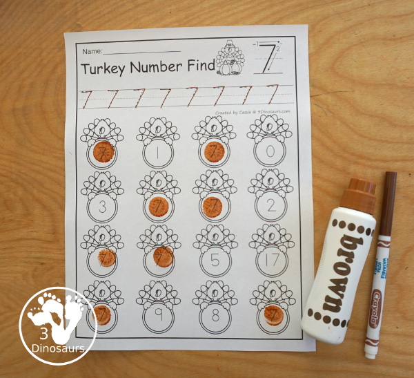 Turkey Themed Number Find: Digit and Words with tracing $ - 3Dinosaurs.com