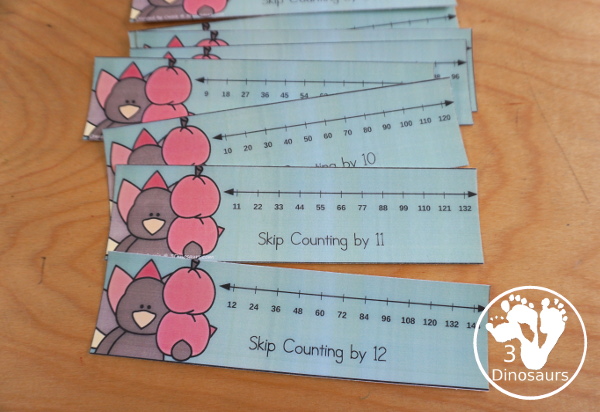 Turkey Skip Counting Activities - with no-prep packs, skip counting mats, skip counting 12 arrow puzzles, and task cards to work on skip counting from 2 to 12 - 3Dinosaurs.com