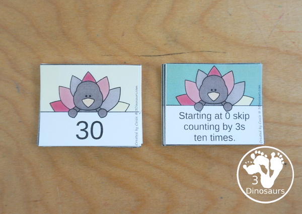 Turkey Skip Counting Activities - with no-prep packs, skip counting mats, skip counting 12 arrow puzzles, and task cards to work on skip counting from 2 to 12 - 3Dinosaurs.com