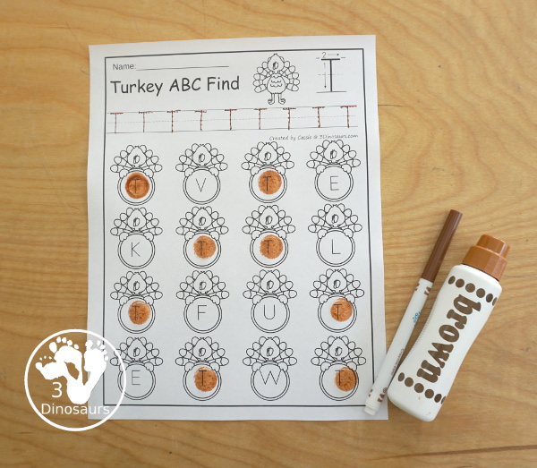 Turkey Themed ABC Find: Uppercase or Lowercase with tracing all 26 letters of the alphabet $ - 3Dinosaurs.com