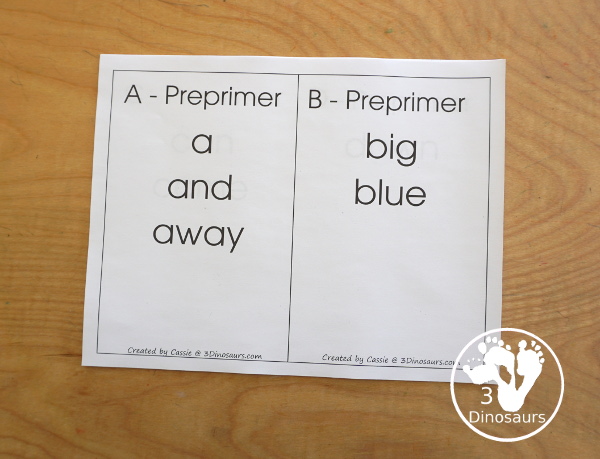 Free Dolch Preprimer Sight Word Wall Cards with each wall card having all the words that start with that letter with 20 wall cards for kids - 3Dinosaurs.com