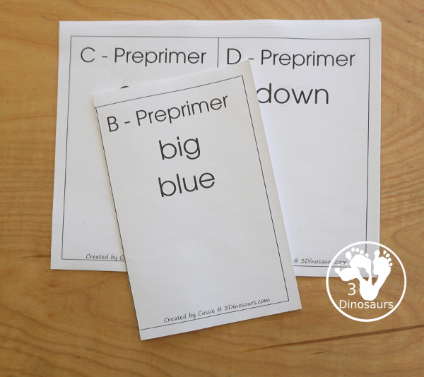 Free Dolch Preprimer Sight Word Wall Cards with each wall card having all the words that start with that letter with 20 wall cards for kids - 3Dinosaurs.com