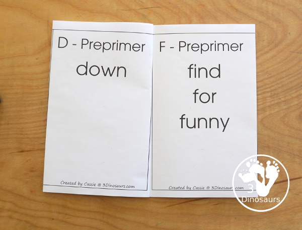 Free Dolch Preprimer Sight Word Wall Cards with each wall cards having all the words that start with that letter with 20 wall cards for kids - 3Dinosaurs.com