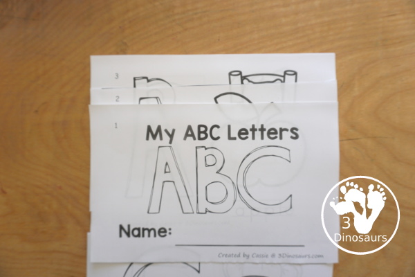 Free Alphabet Coloring Easy Reader Book Printable with all 26 letters of the alphabet with coloring the letter, coloring the picture and a word on each page for the picture - 3Dinosaurs.com