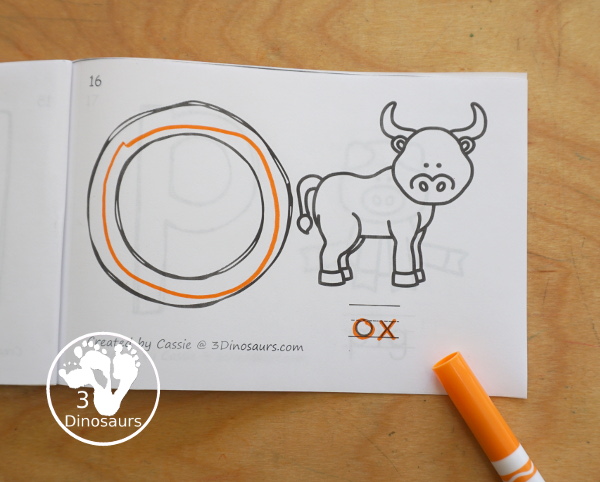 Free Alphabet Coloring Easy Reader Book Printable with all 26 letters of the alphabet with coloring the letter, coloring the picture and a word on each page for the picture - 3Dinosaurs.com