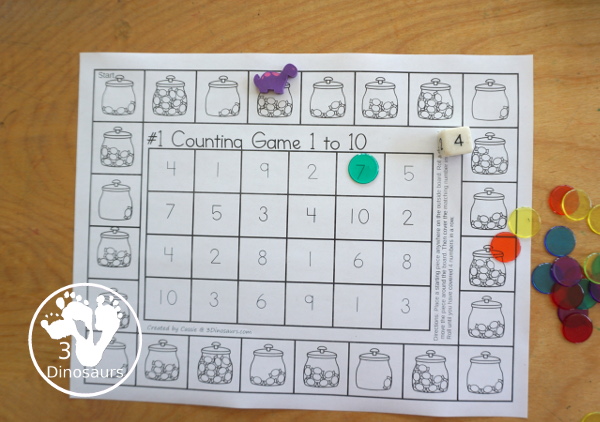 Free Candy Counting Game Numbers 1 to 10 Printables - You have two printable games with candy jars for kids to count the candy and find the matching number in the game to get four in a row.- 3Dinosaurs.com