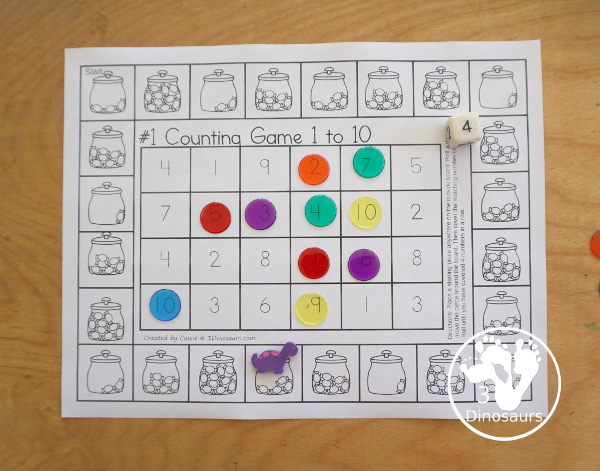 Free Candy Counting Game Numbers 1 to 10 Printables - You have two printable games with candy jars for kids to count the candy and find the matching number in the game to get four in a row.- 3Dinosaurs.com