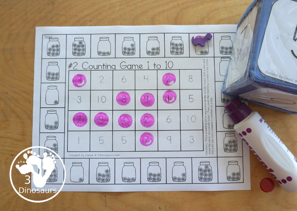 Free Candy Counting Game Numbers 1 to 10 Printables - You have two printable games with candy jars for kids to count the candy and find the matching number in the game to get four in a row.- 3Dinosaurs.com