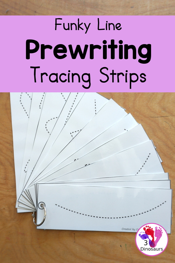 Free Prewriting Printable: Funky Prewriting Tracing Strips - with 12 funs trips that kids can use to work on prewriting - 3Dinosaurs.com