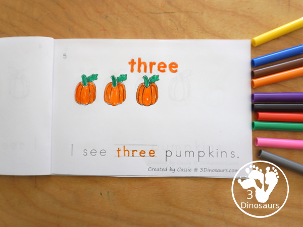 Free Pumpkin Number Word Counting Book Printable - with numbers from - to 10 for tracing, coloring and counting pumpkins- 3Dinosaurs.com