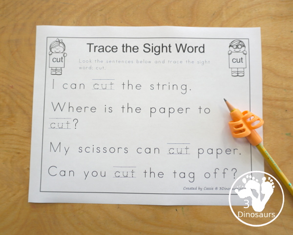 Free Romping & Roaring Third Grade Sight Words Packs Set 2: Clean, Cut, Done, Draw - 6 pages of activities for each third Grade sight words: clean, cut, done, draw. These are great for easy to use learning centers - 3Dinosaurs.com