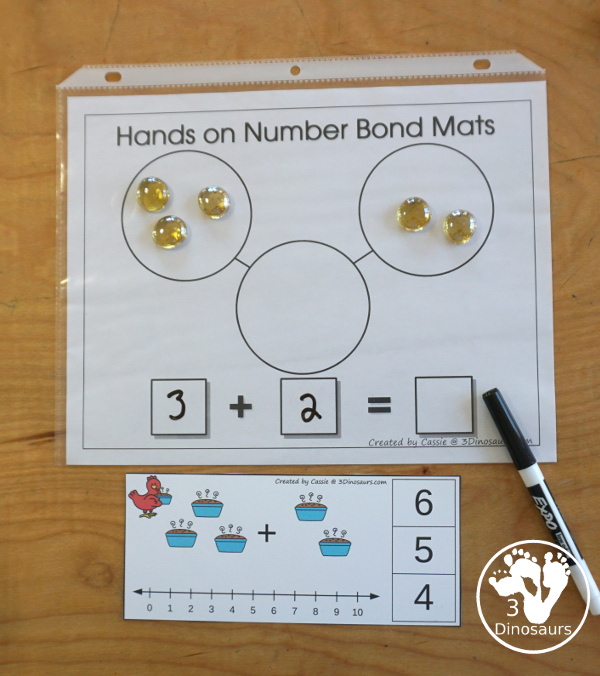 Free Little Red Hen Addition Clip Card Printables: Addition 1 to 10 - with addition with loaves of bread and clip the answers on the side with a number line below to help with the addition. - 3Dinosaurs.com