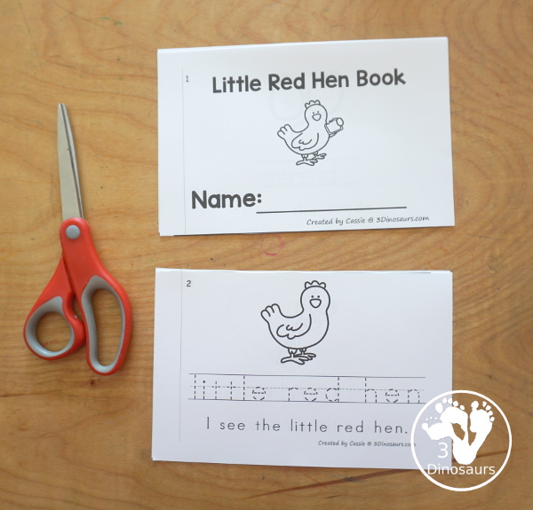 Free Little Red Hen Easy Reader Book with Tracing - how to make the easy reader book with three simple steps. - 3Dinosaurs.com