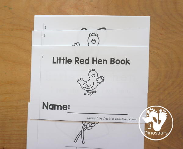 Free Little Red Hen Easy Reader Book with Tracing - how to make the easy reader book with three simple steps. - 3Dinosaurs.com