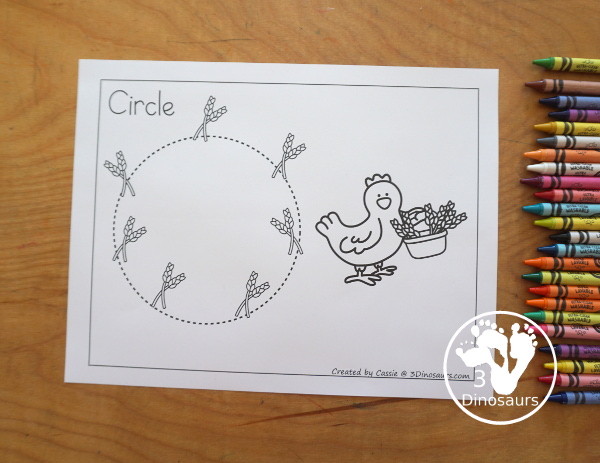 Free Little Red Hen Shape Tracing Printable with 9 shapes for kids to trace with a wheat and little red hen theme. Only one shape on each page -  3Dinosaurs.com