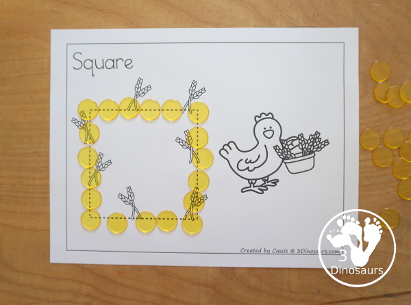 Free Little Red Hen Shape Tracing Printable with 9 shapes for kids to trace with a wheat and little red hen theme. Only one shape on each page -  3Dinosaurs.com