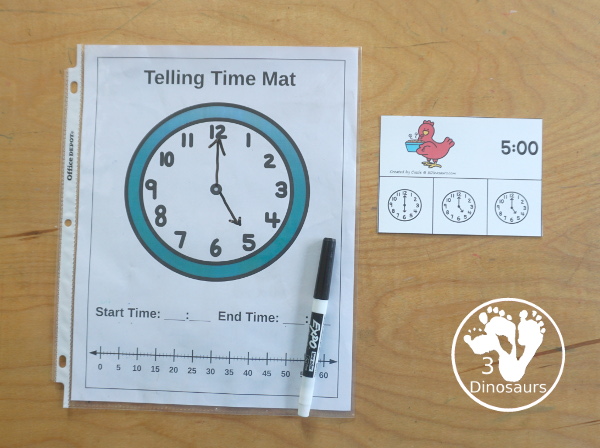 Free Little Red Hen Telling Time Clip Card Printables - you have 12 hourly clip cards to work on telling time with a little red hen theme with a recording sheet for the clip cards.- 3Dinosaurs.com