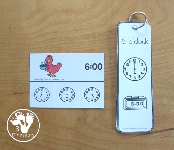 Free Little Red Hen Telling Time Clip Card Printables - you have 12 hourly clip cards to work on telling time with a little red hen theme with a recording sheet for the clip cards.- 3Dinosaurs.com