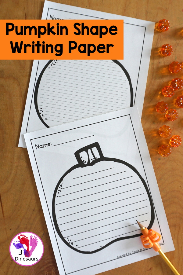 Free Pumpkin Shape Writing Paper Printable two pumpkin shape writing pages. You have a single line writing paper and guideline writing papers - 3Dinosaurs.com