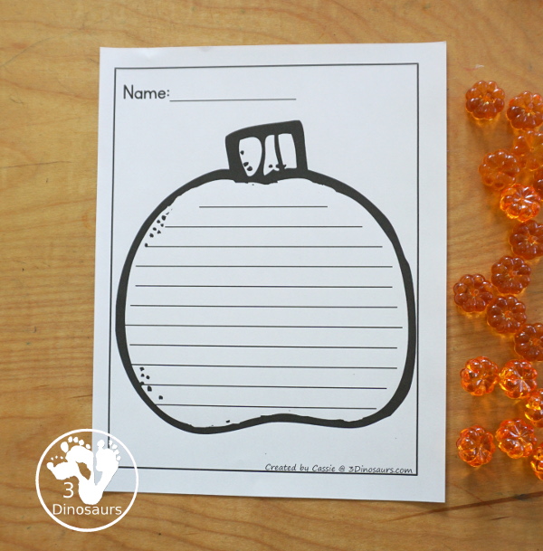 Free Pumpkin Shape Writing Paper Printable two pumpkin shape writing pages. You have a single line writing paper and guideline writing papers - 3Dinosaurs.com