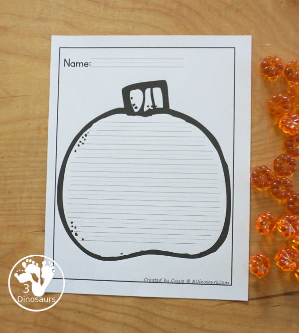 Free Pumpkin Shape Writing Paper Printable two pumpkin shape writing pages. You have a single line writing paper and guideline writing papers - 3Dinosaurs.com