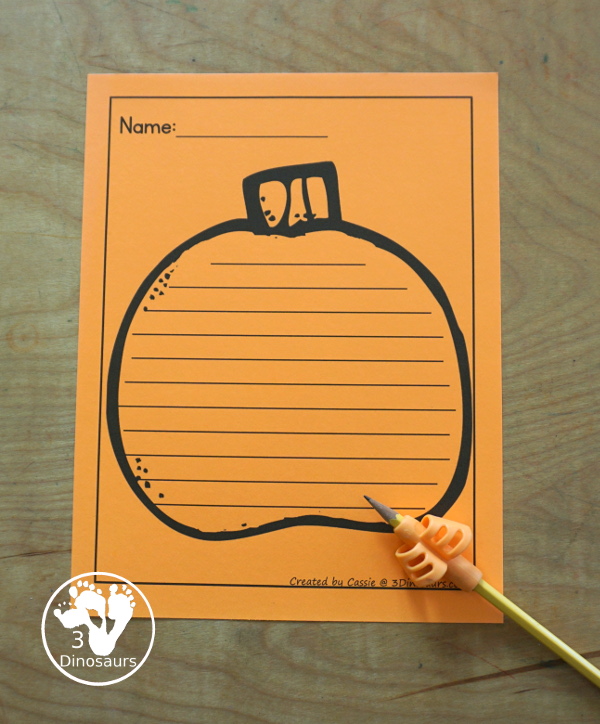 Free Pumpkin Shape Writing Paper Printable two pumpkin shape writing pages. You have a single line writing paper and guideline writing papers - 3Dinosaurs.com