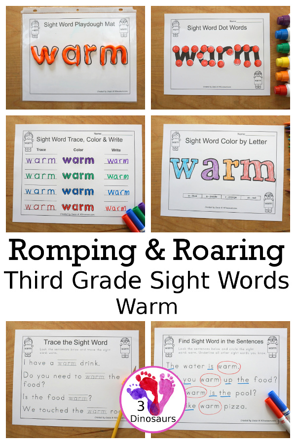 Free Romping & Roaring Third Grade Sight Words Packs Set 11: Warm