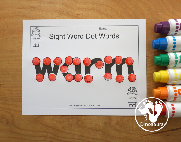 Free Romping & Roaring Third Grade Sight Words Packs Set 11: Warm - 6 pages of activities for each third Grade sight words: warm. These are great sight word printables for learning centers - 3Dinosaurs.com